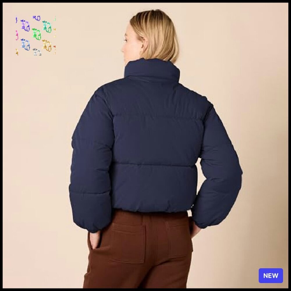 Cropped Full-Zip Puffer Jacket Winter Warm Stand Collar Chic Minimal - Picture 4 of 8